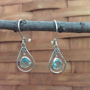 925 SS Chandelier Earrings with Blue Quartz Charm